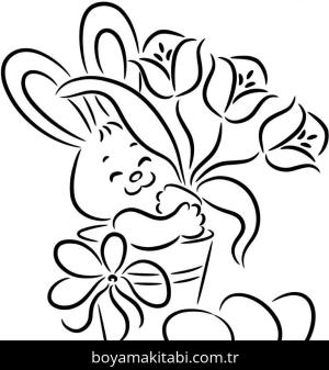 Tavşan boyama sayfası, Rabbits coloring page, , Bunny And Flowers