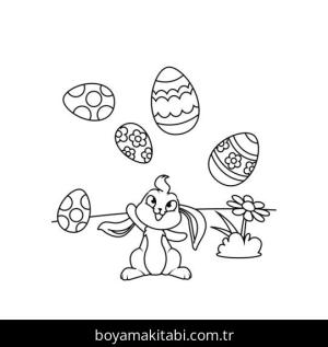 Tavşan boyama sayfası, Rabbits coloring page, , Cute Bunny Juggling Easter Eggs