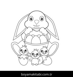 Tavşan boyama sayfası, Rabbits coloring page, , Easter Bunny With Basket And Chicks
