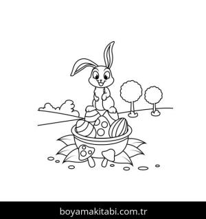 Tavşan boyama sayfası, Rabbits coloring page, , Cute Rabbit On Easter Basket