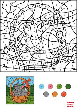 Tavşan boyama sayfası, Rabbits coloring page, , rabbits easter rabbit in the basket color by number 