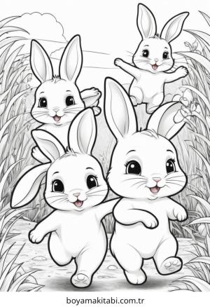 Tavşan boyama sayfası – çocuk aktivitesi, PDF indir