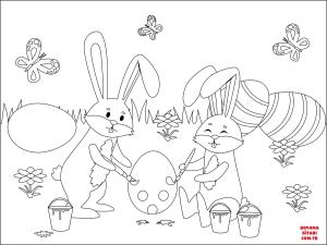 Tavşan boyama sayfası, Rabbits coloring page, , rabbits easter rabbits painting eggs 