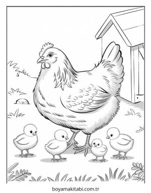 Tavuk boyama sayfası – çizgi film temalı, basit çizim