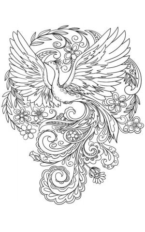 Tavus Kuşu boyama sayfası,  coloring page, Tavus Kuşu ve çiçekler, 