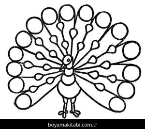 Tavus Kuşu boyama sayfası – basit çizim, kolay boyama