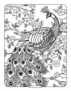 Tavus Kuşu boyama sayfası,  coloring page, Çiçekli tavus Kuşu, 