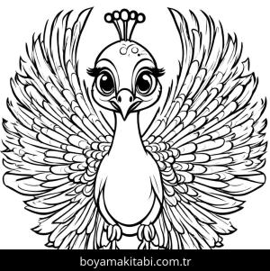 Tavus Kuşu boyama sayfası,  coloring page, şekilli, modern, eğlenceli