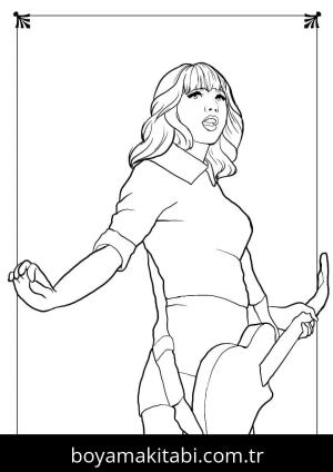 Taylor Swift boyama sayfası – çizgi film temalı, basit çizim