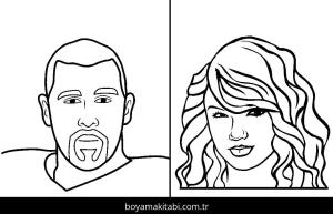 Taylor Swift boyama sayfası – keyifli zaman, renkli çizimler