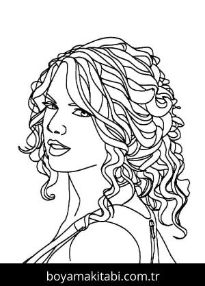 Taylor Swift boyama sayfası – sevimli karakter, sanatsal çalışma