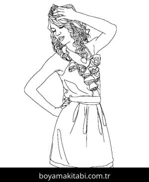 Taylor Swift boyama sayfası – el becerilerini geliştirir, boyama çalışması