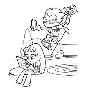 Teen Titans Go boyama sayfası,  coloring page, Robin ve Starfire parkta yürüyor., 