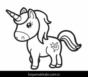 Tek Boynuzlu At boyama sayfası – basit çizim, kolay boyama