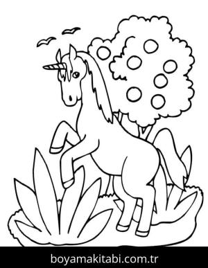 Tek Boynuzlu At boyama sayfası – renkli çizimler, okul öncesi