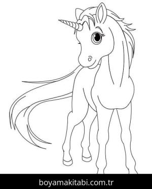 Tek Boynuzlu At boyama sayfası – kolay boyama, eğitici aktivite