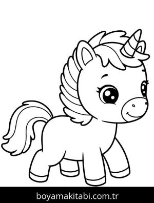 Tek Boynuzlu At boyama sayfası – el becerilerini geliştirir, boyama çalışması