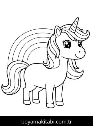 Tek Boynuzlu At boyama sayfası – çizgi film temalı, basit çizim
