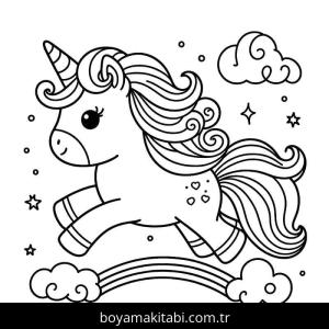 Tek Boynuzlu At boyama sayfası – basit çizim, kolay boyama