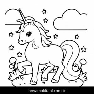 Tek Boynuzlu At boyama sayfası – eğitici aktivite, yaratıcılık