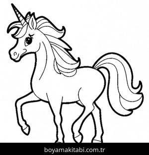 Tek Boynuzlu At boyama sayfası – okul öncesi, evde etkinlik