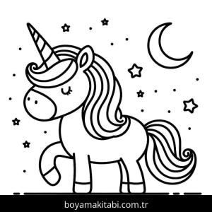 Tek Boynuzlu At boyama sayfası – boyama çalışması, yaratıcılığı geliştirir