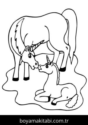 Tek Boynuzlu At boyama sayfası – çizgi film temalı, basit çizim