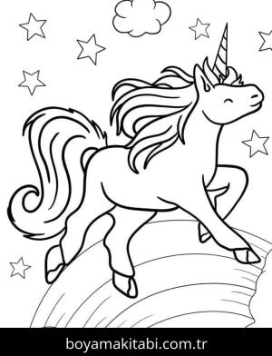 Tek Boynuzlu At boyama sayfası – el becerilerini geliştirir, boyama çalışması