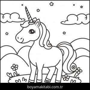 Tek Boynuzlu At boyama sayfası – boyama çalışması, yaratıcılığı geliştirir