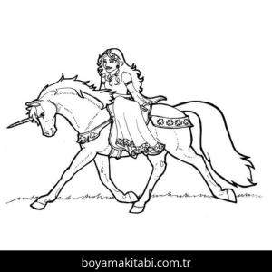 Tek Boynuzlu At boyama sayfası – sevimli karakter, sanatsal çalışma