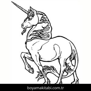 Tek Boynuzlu At boyama sayfası – kolay boyama, eğitici aktivite