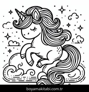 Tek Boynuzlu At boyama sayfası – boyama etkinliği, çocuk aktivitesi