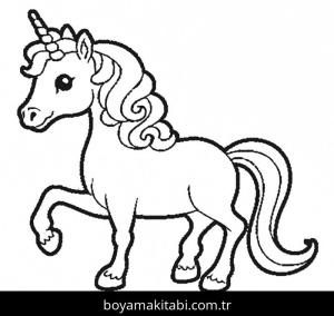 Tek Boynuzlu At boyama sayfası – sevimli karakter, sanatsal çalışma