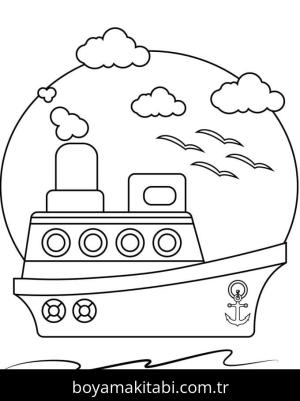 Tekne boyama sayfası – çocuklar için, çizgi film temalı