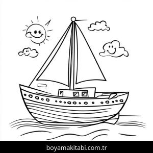 Tekne boyama sayfası – basit çizim, kolay boyama