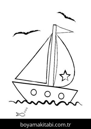 Tekne boyama sayfası – çizgi film temalı, basit çizim