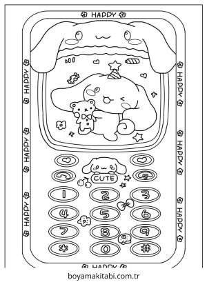 Telefon boyama sayfası – çizgi film temalı, basit çizim