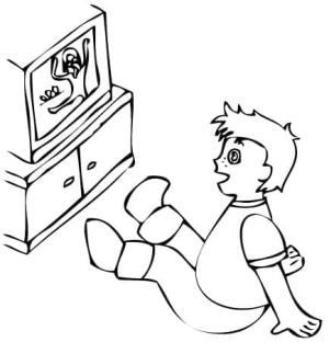 Televizyon boyama sayfası,  coloring page, Çocuk televizyon izliyor, 