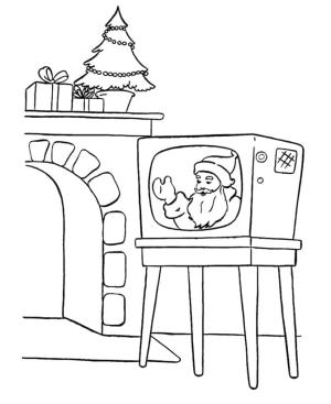 Televizyon boyama sayfası,  coloring page, Noel Baba televizyonda, 