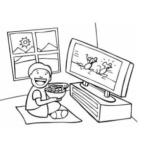 Televizyon boyama sayfası,  coloring page, Bir çocuk televizyon izliyor, 