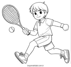 Tenis boyama sayfası – basit çizim, kolay boyama