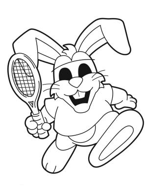 Tenis boyama sayfası,  coloring page, Tenis Oynayan Tavşan, 