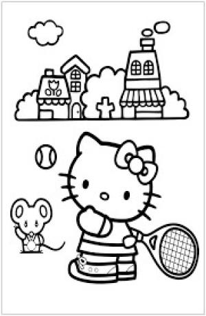 Tenis boyama sayfası,  coloring page, Hello Kitty Tenis Oynuyor, 