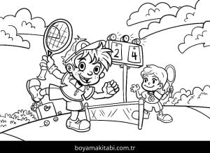 Tenis boyama sayfası – basit çizim, kolay boyama