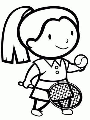 Tenis boyama sayfası,  coloring page, Küçük kız Tenis Oynuyor, 