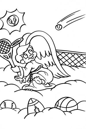 Tenis boyama sayfası,  coloring page, Angel Playing Tennis, 