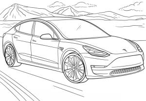 Tesla boyama sayfası,  coloring page, Tesla Model 3 Sevimli, 