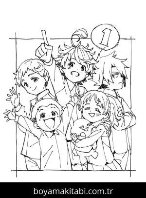 The Promised Neverland boyama sayfası – el becerilerini geliştirir, boyama çalışması