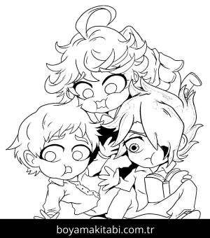 The Promised Neverland boyama sayfası – el becerilerini geliştirir, boyama çalışması