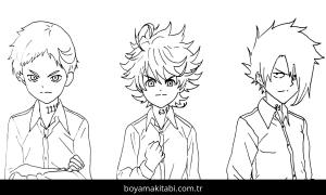 The Promised Neverland boyama sayfası – çizgi film temalı, basit çizim